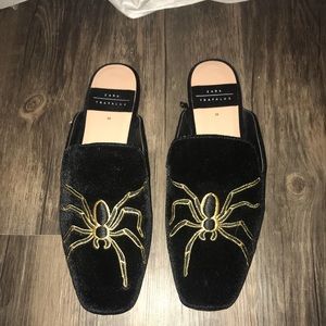 Zara black velvet mules slip on flats sz 39